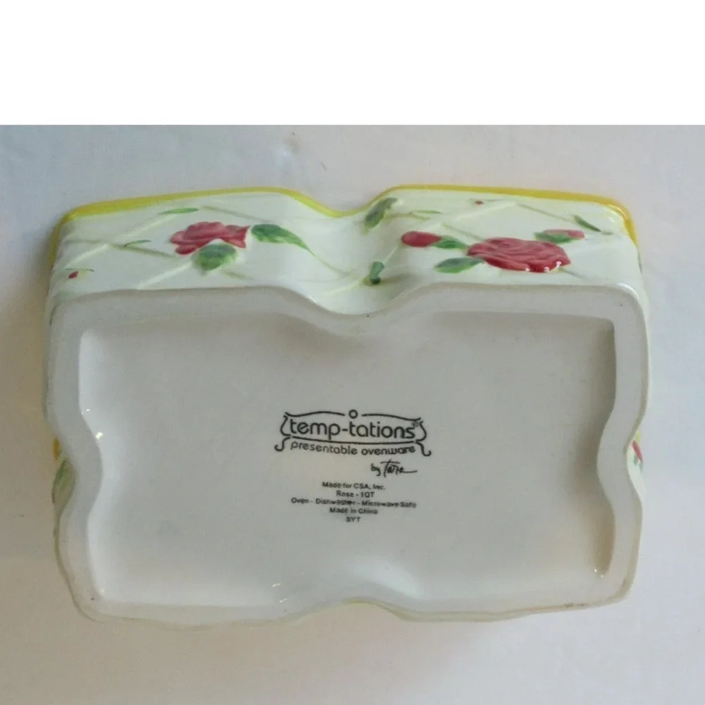 Yellow Old World Rose 8 Pc Set 2 Ceramic 1 QT Plates Lids Baskets